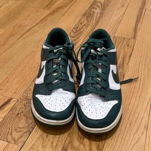 Nike Dunks Men's Forest Green and White Sneakers